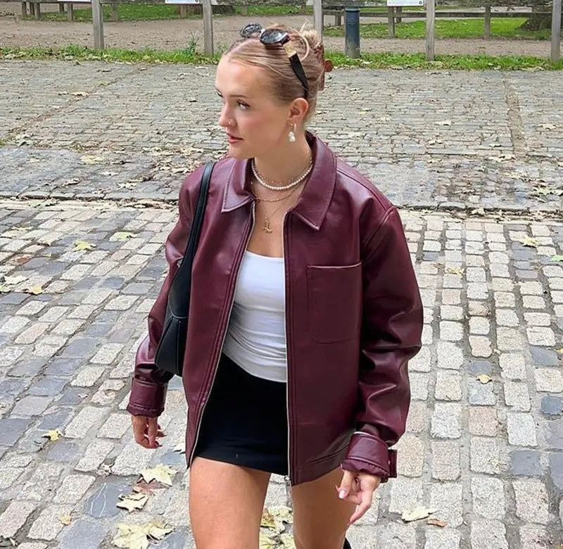 Liz Leather Bombe Jacket